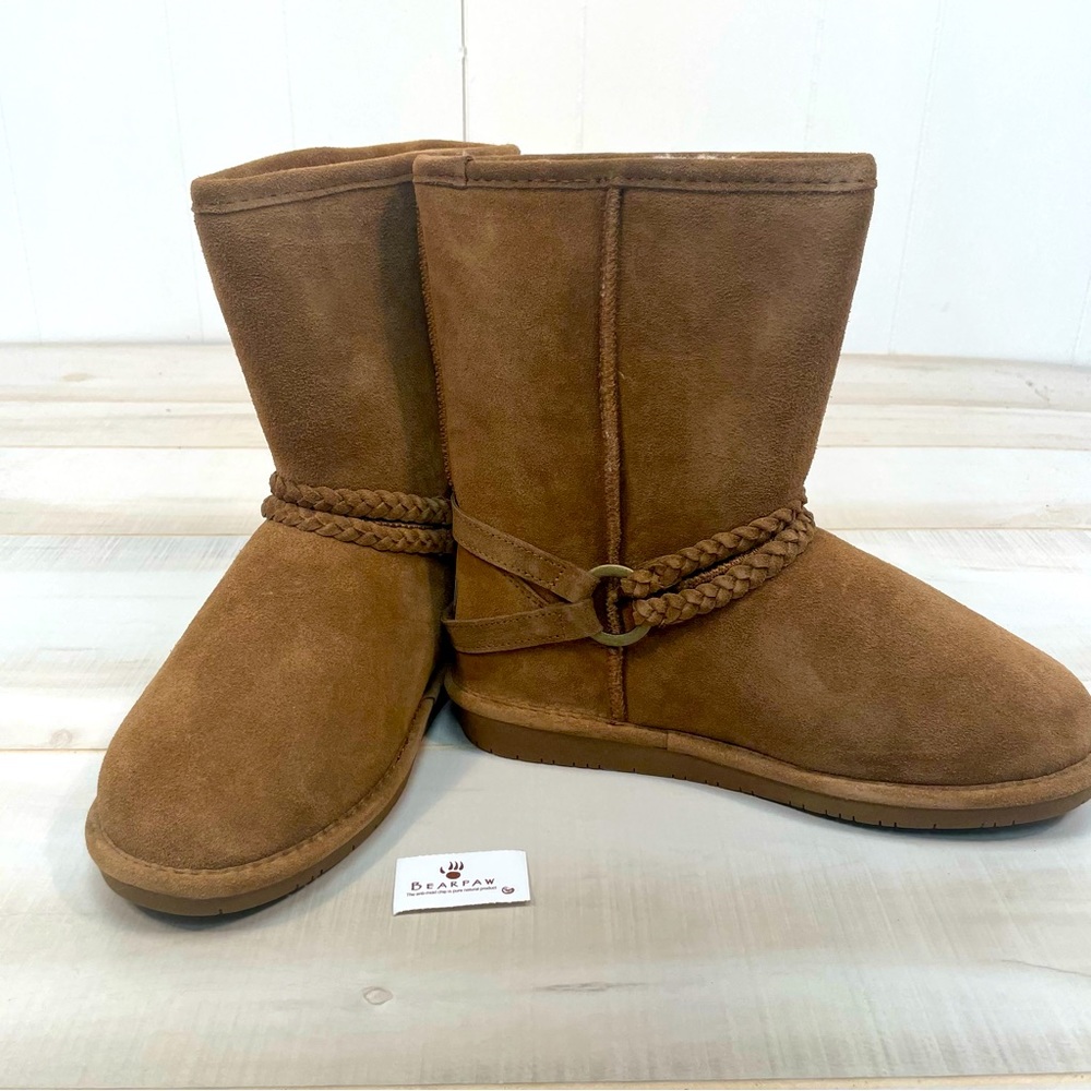 Bearpaw NWT Adele Hickory Suede Fleece Lined Snow Boots Sz 9 Leather Sherpa - Picture 4 of 11